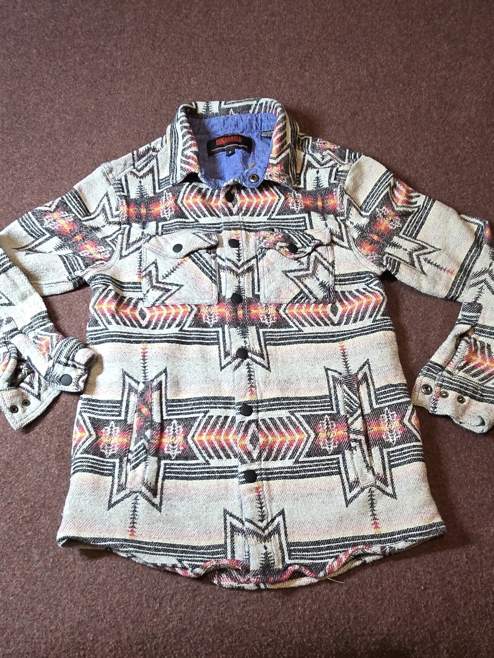 Rock & Roll Denim Men's Aztec Shirt Jacket Size Small Button Up
